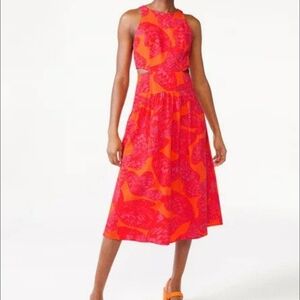 Elegant Orange and Pink Cutout Midi Dress ~ Plus size / Curvy